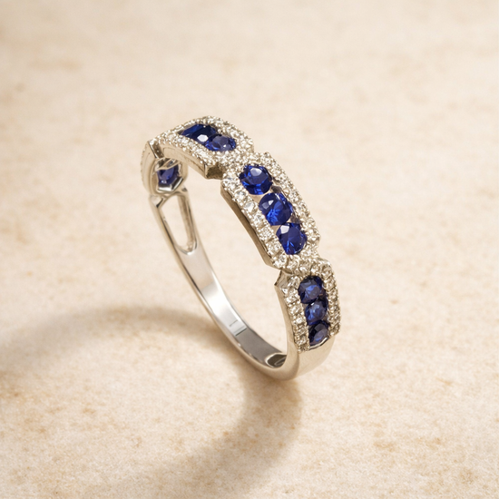 14KT White Gold Diamond and Sapphire Infinity Ring – side edit