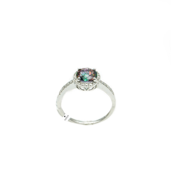 14K White Gold Topaz Diamond Halo Ring