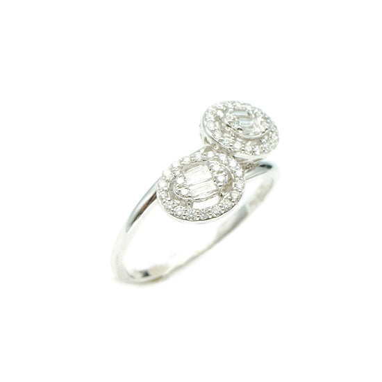 14K White Gold Double Cluster Diamond Ring