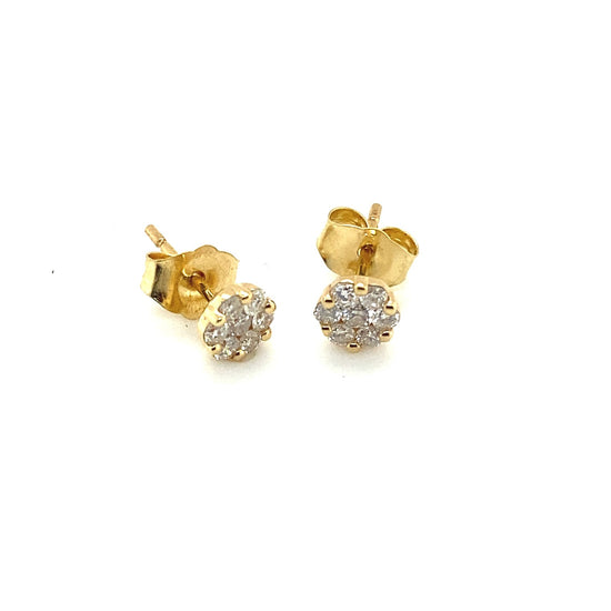 Yellow gold cluster diamond Studs