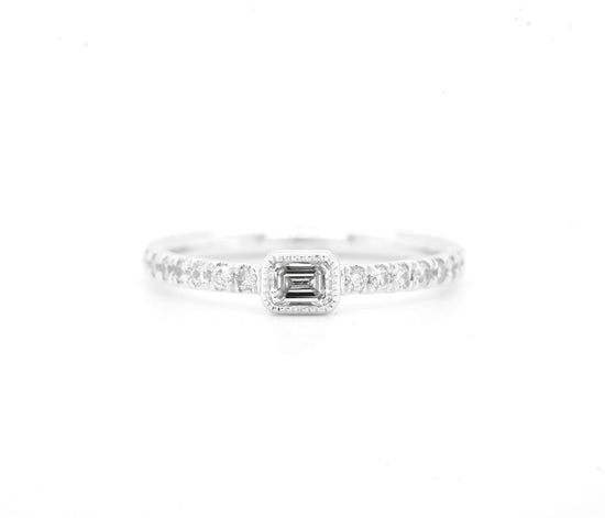 14K White Gold Diamond Ring with Rectangular Center
