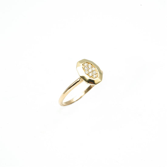 14K Yellow Gold Hexagon Diamond Fashion Ring
