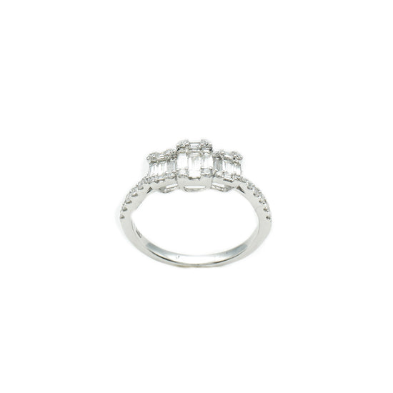 14K White Gold Tri-Center Diamond Ring