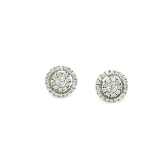 14K White Gold Diamond Cluster Studs with Floating Halo