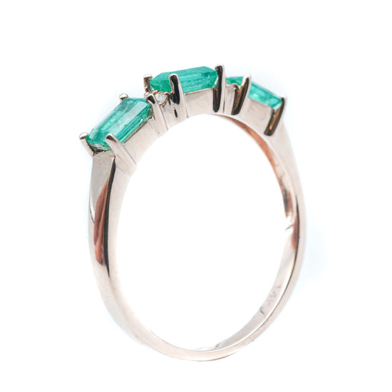 Rose Gold Three Emerald Ring.