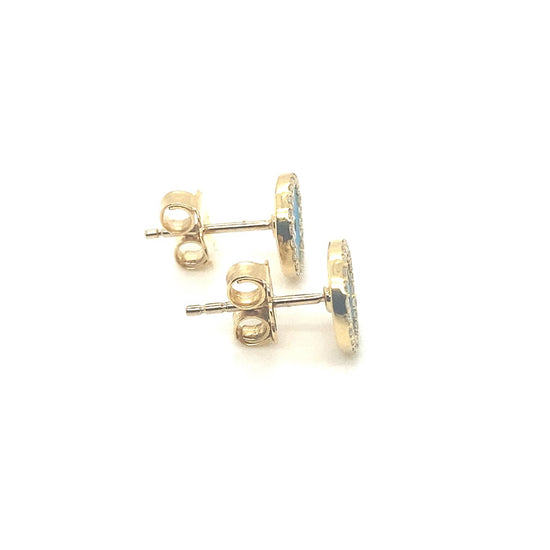 18k yellow gold Light Blue Enamel diamond Evil Eye Studs