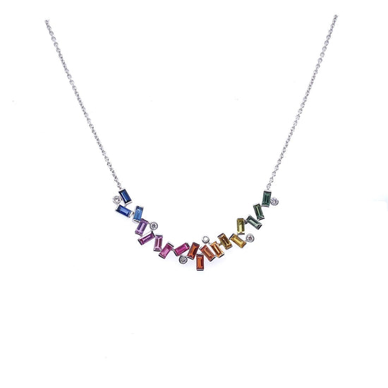 Ladies diamond and natural mutli color Sapphire necklace.