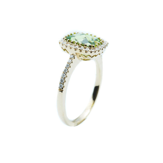 Cushion Peridot and Diamond Ring