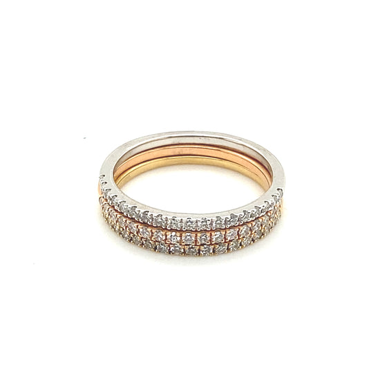 14K Tri-Color Gold Diamond Stacking Ring Set