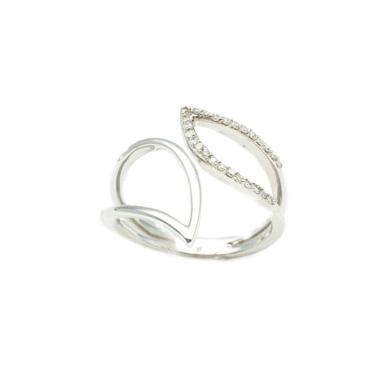 14K White Gold Diamond Leaf Ring