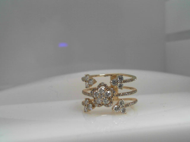 14K Yellow Gold Triple-Row Floral Diamond Cluster Ring - angle