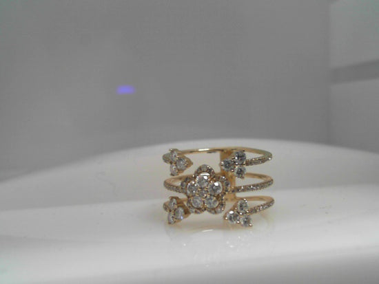 14K Yellow Gold Triple-Row Floral Diamond Cluster Ring - angle