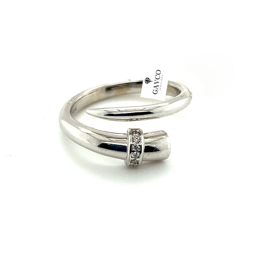 14K White Gold Nail Ring with Diamond Accents