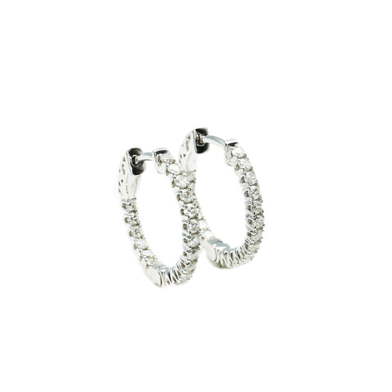 14K White Gold Small Diamond Hoop Earrings