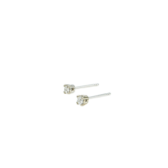 14K White Gold Single Diamond Stud Earrings