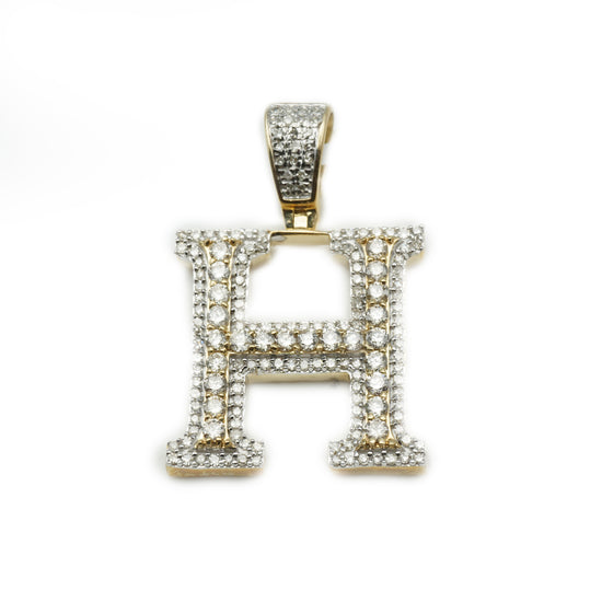 14K Two-Tone White and Yellow Gold Diamond H Pendant