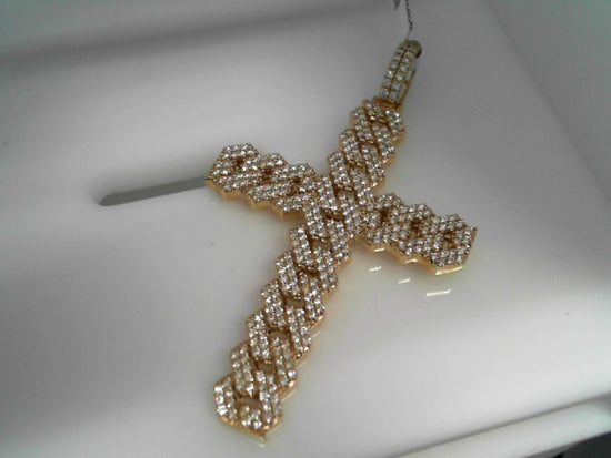 14K Yellow Gold Miami Diamond Cuban Cross Pendant