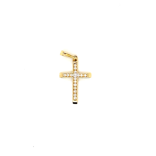 14K Yellow Gold Channel-Set Diamond Cross Pendant