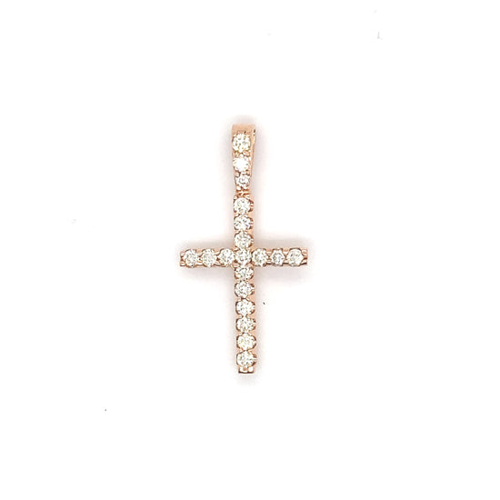 14K Rose Gold Diamond Cross Pendant with Diamond Bail