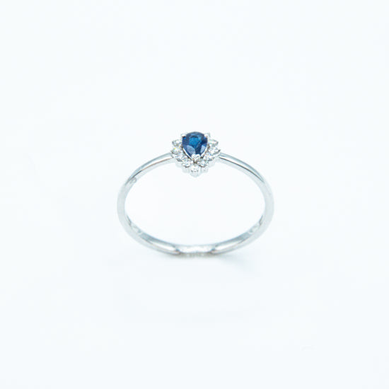 14K White Gold Blue Sapphire and Diamond Halo Ring