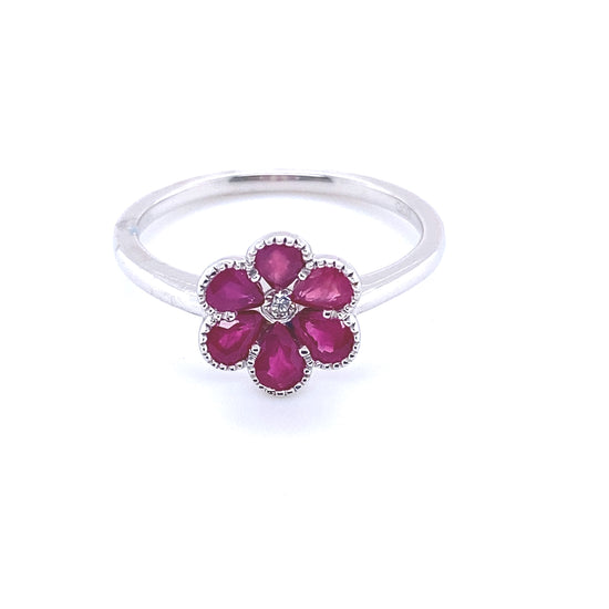 Blooming Elegance Ruby and Diamond Flower Ring