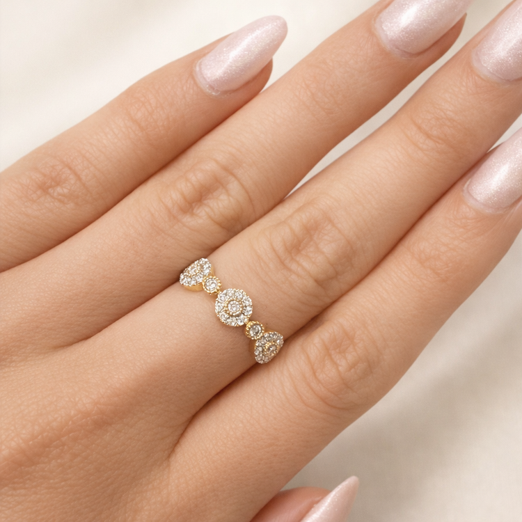 14K Two-Tone Diamond Halo Cluster Ring - on hand