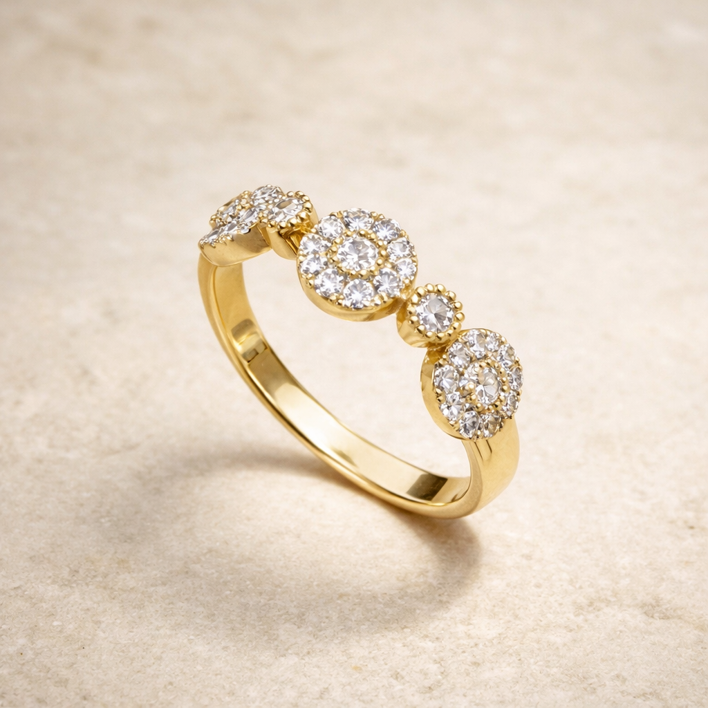14K Two-Tone Diamond Halo Cluster Ring - side