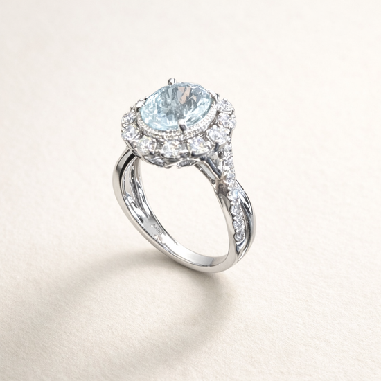Lady’s 18K White Gold Aquamarine Fashion Ring with Diamonds – side edit