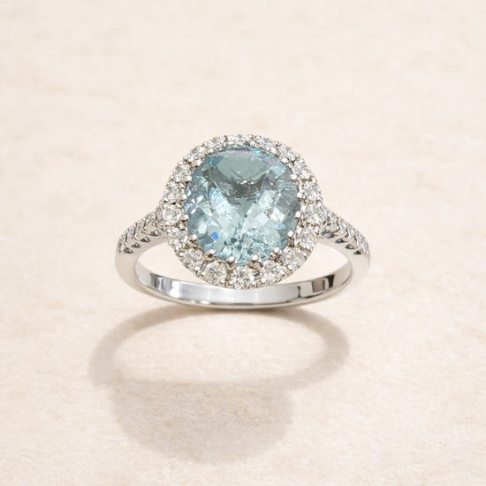 14K White Gold Aquamarine Diamond Ring – front edit
