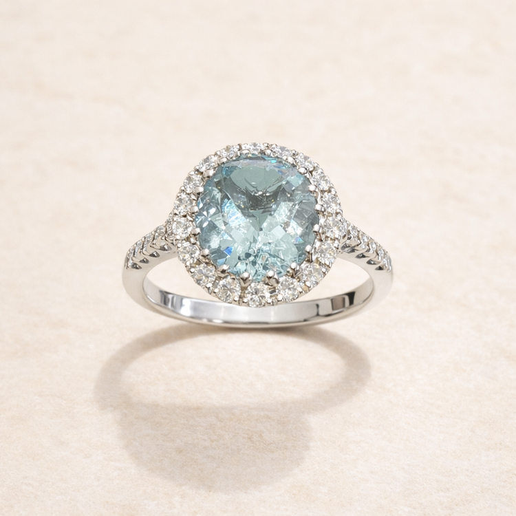 14K White Gold Aquamarine Diamond Ring – front edit