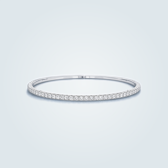 14K White Gold Flexible Oval Diamond Bangle – front edit