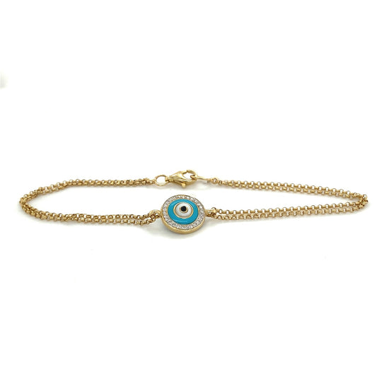 14K Yellow Gold Diamond and Turquoise Evil Eye Bracelet