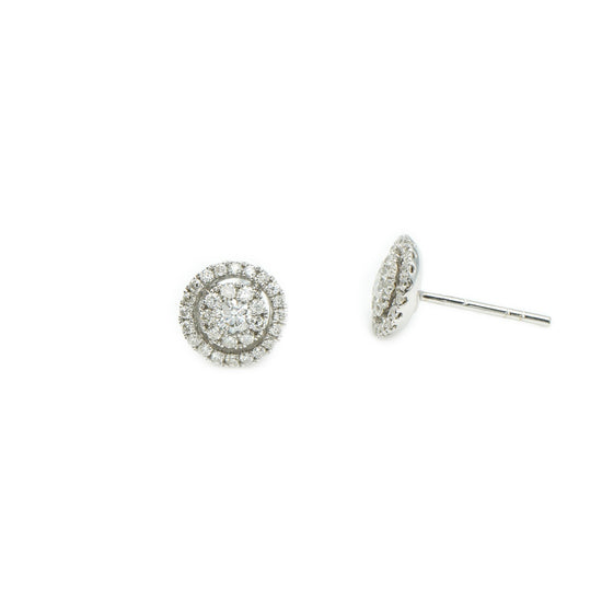 14K White Gold Diamond Cluster Studs with Floating Halo