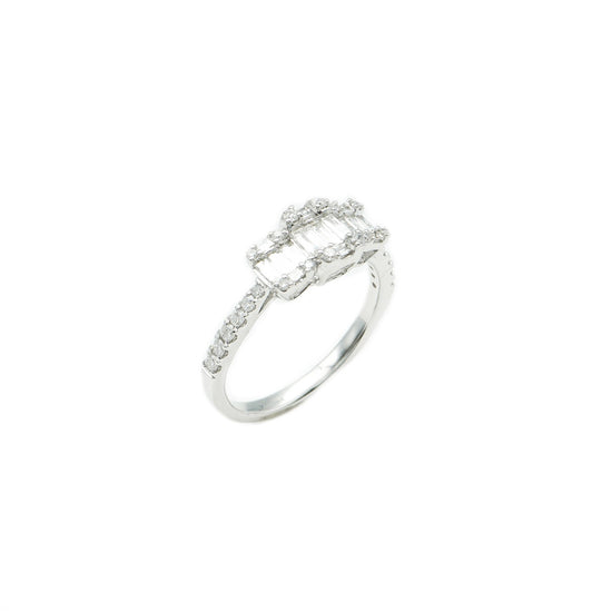 14K White Gold Tri-Center Diamond Ring