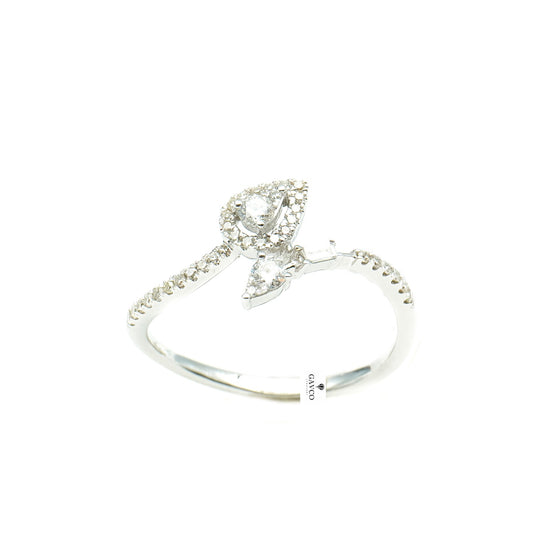 14K White Gold Pear and Baguette Diamond Ring