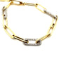 14K yellow gold diamond paperclip bracelet with diamond-set links, full view