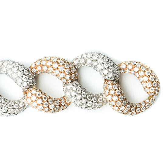 18K Two-Tone Rose and White Gold Diamond Cuban Bracelet