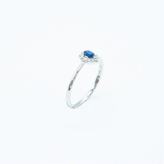 14K White Gold Blue Sapphire and Diamond Halo Ring