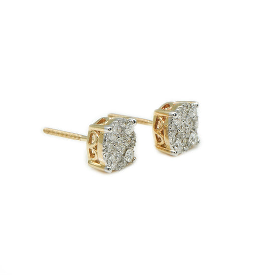14K Yellow Gold Circle Diamond Cluster Studs