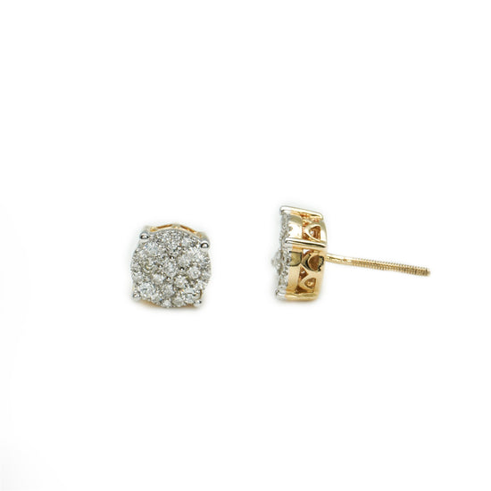 14K Yellow Gold Circle Diamond Cluster Studs