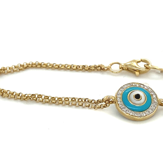 14K Yellow Gold Diamond and Turquoise Evil Eye Bracelet