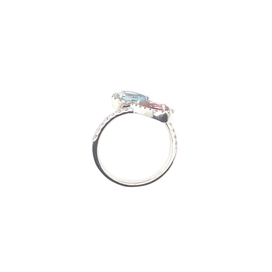14K White Gold Diamond and Tourmaline Pear Bypass Ring