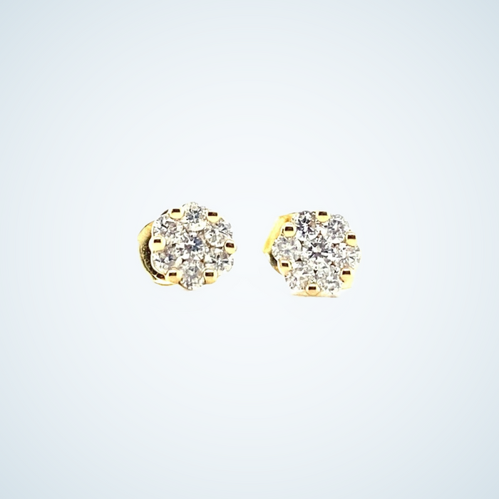 Yellow gold cluster diamond Studs