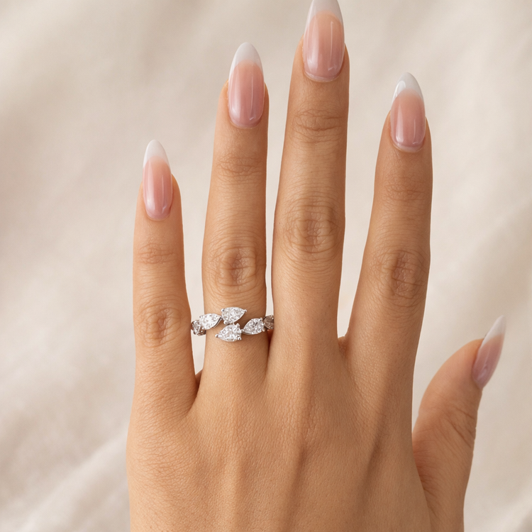 14k white gold Pear lab grown diamond bypass ring – model edit