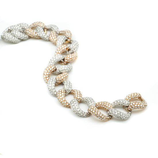 18K Two-Tone Rose and White Gold Diamond Cuban Bracelet