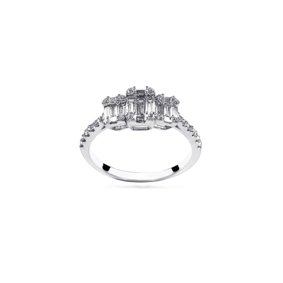 14K White Gold Tri-Center Diamond Ring