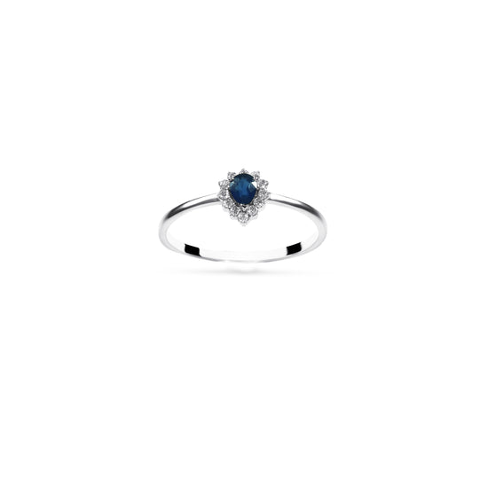 14K White Gold Blue Sapphire and Diamond Halo Ring