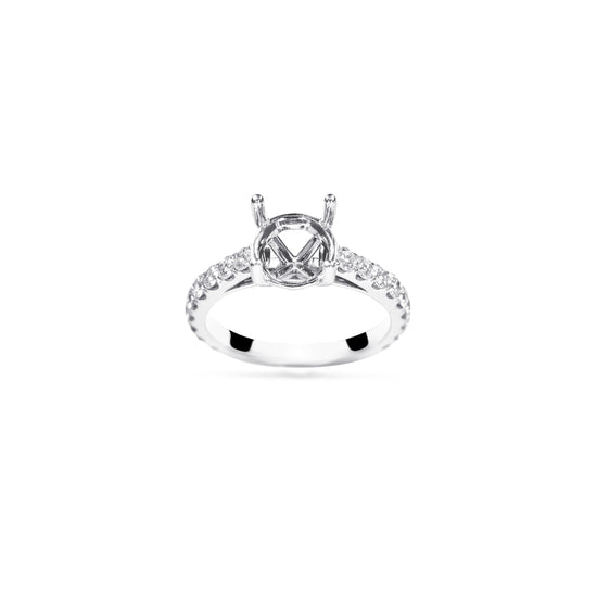 14K White Gold Circle Halo Diamond Semi-Mount Ring