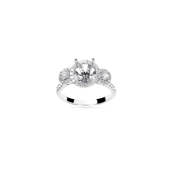 8K White Gold Diamond Cluster Semi-Mount Ring with Dual Clusters