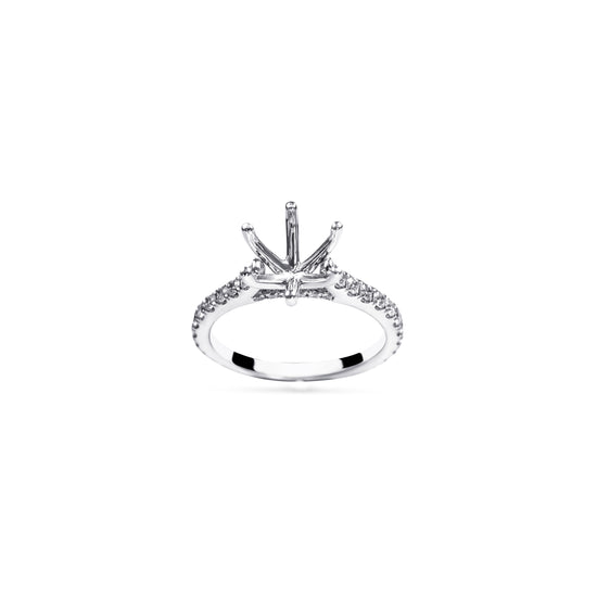 18K White Gold Diamond Semi-Mount Ring with 6-Prong Elevated Setting